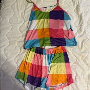Colorful Patchwork Tank and Shorts Set